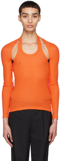 Оранжевая модульная футболка с длинным рукавом с лямкой на шее Dion Lee