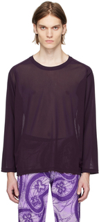 Пурпурная футболка с длинным рукавом с U-образным вырезом NEEDLES