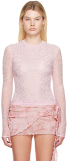 Розовая футболка с длинным рукавом с кристаллами Blumarine