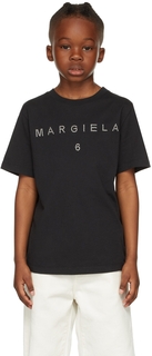 Детская черная футболка с логотипом и заклепками MM6 Maison Margiela