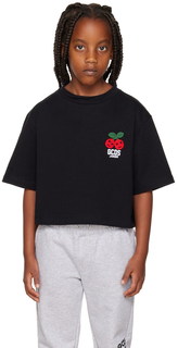 Детская черная футболка с нашивками GCDS Kids