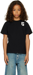 Детская черная футболка &apos;6&apos;. MM6 Maison Margiela