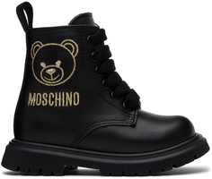 Черные армейские ботинки Baby Teddy с вышивкой Moschino