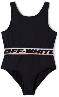 Детский цельный купальник черного цвета с логотипом Off-White