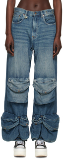 Синие джинсы в стиле милитари с множеством карманов R13