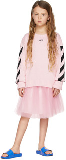 Детская розовая юбка из тюля с логотипом Off-White