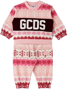 Комплект спортивного костюма с логотипом Baby Pink Snowflake GCDS Kids