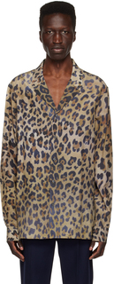 Коричневая рубашка с леопардовым принтом Balmain