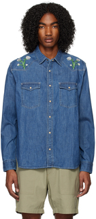 Синяя джинсовая рубашка в стиле вестерн с цветочным принтом Corridor