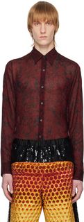 Темно-красная рубашка с цветочным принтом Dries Van Noten