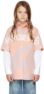 Детская рубашка в розовую и белую полоску MM6 Maison Margiela