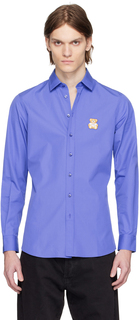 Синяя рубашка с нашивками Moschino