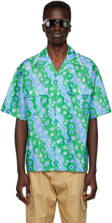 Зеленая полосатая рубашка для боулинга с цветочным принтом Marni