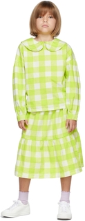 Детская зелено-белая рубашка с воротником-стойкой Wynken