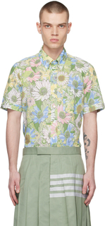 Зеленая рубашка с цветочным принтом Thom Browne