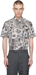 Серая рубашка с цветочным принтом Thom Browne