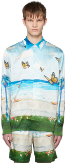 Синяя пляжная рубашка с бабочкой Nahmias