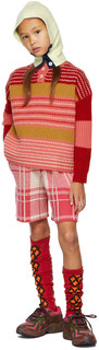 Детский красно-розовый свитер в полоску из натуральной шерсти Ligne Noire