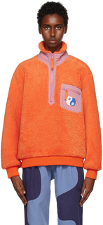 Оранжевый свитер на молнии со вставками Brain Dead