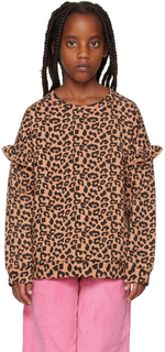 Детский светло-коричневый свитер с рюшами и леопардовым принтом Daily Brat