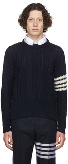 Темно-синий шерстяной свитер с 4 полосами Thom Browne