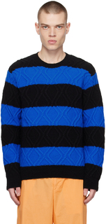 Черно-синий свитер в полоску Dries Van Noten