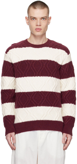 Off-White и бордовый полосатый свитер Dries Van Noten