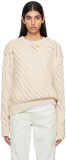Бежевый ажурный свитер с диагональю LEMAIRE