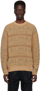 Светло-коричневый жаккардовый свитер Balmain