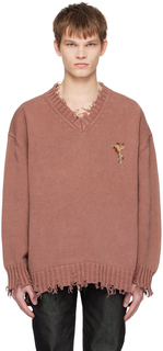 Бордовый рваный свитер Doublet