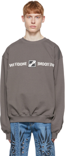 Серый свитшот с зеркальным логотипом и заплатками We11done