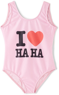 Детский розовый цельный купальник &apos;I Love Haha&apos; CRLNBSMNS