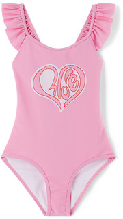 Детский цельный купальник с розовым сердцем и логотипом Chloé Chloe