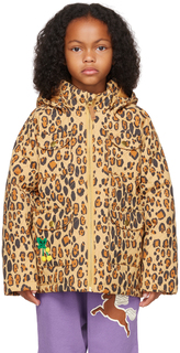 Детская коричневая стеганая куртка с леопардовым принтом Mini Rodini