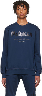 Темно-синяя толстовка с граффити Alexander McQueen