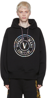 Худи черного цвета с V-образной эмблемой Versace Jeans Couture