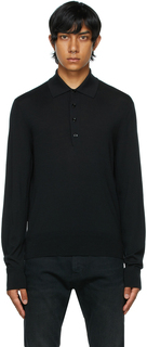 Черная футболка-поло Fine Gauge из шерсти мериноса с длинными рукавами TOM FORD