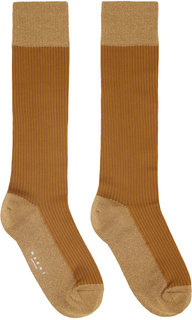 Светло-коричневые блестящие носки Marni