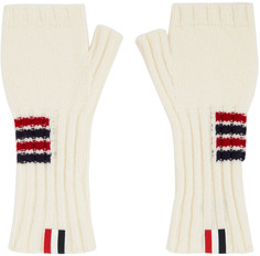Белые перчатки без пальцев с 4 полосками Thom Browne