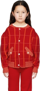 Детская красная куртка-бомбер в клетку Ligne Noire