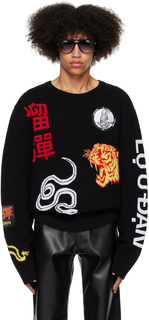 Черный свободный свитер с жаккардовыми нашивками LU&apos;U DAN