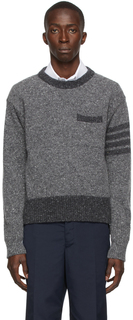 Серый пуловер из мохера трикотажной вязки с четырьмя перекладинами Thom Browne