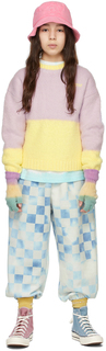 Детский желтый и фиолетовый полуцветный круглый свитер Luckytry