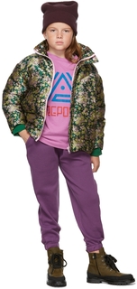 Детское зелено-розовое пуховое пальто с цветочным принтом Repose AMS