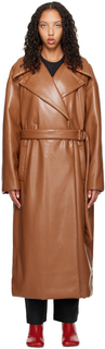 Светло-коричневое пальто из веганской кожи Liano Nanushka