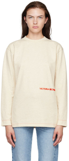 Бежевая футболка с вышивкой Victoria Beckham
