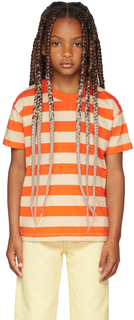 Детская бежево-оранжевая футболка в полоску среднего размера TINYCOTTONS