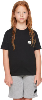 Детская черная футболка с контрастной этикеткой C.P. Company Kids