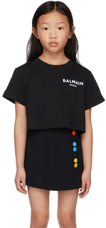 Детская черная футболка с маленьким логотипом Balmain