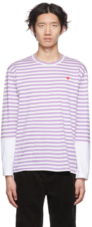Бело-пурпурная футболка с длинным рукавом с сердечками Comme des Garçons Play